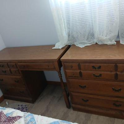 Bedroom furniture set with 4 pieces. Each piece measures 30.25"h.and 17.5"d. 3-drawer is 29.5"w. Desk is 48"w"....