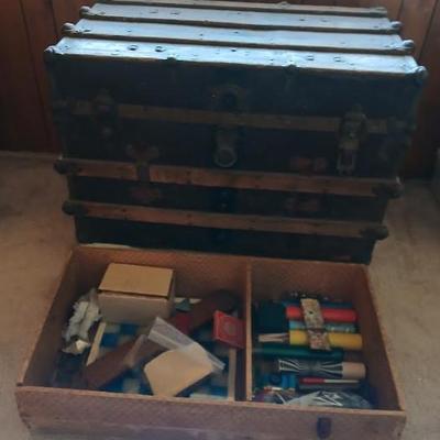 Vintage steamer travel trunk from the 19th century. Original storage drawer pictured in front. Asking $100.