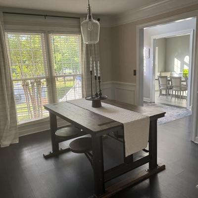 GAVIN CAFETERIA STYLE DINING TABLE WITH 4 SWING OUT STOOLS