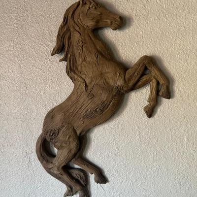 carved wood mustang horse 