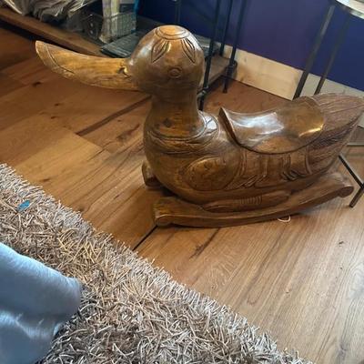 vintage, hand-carved wooden rocking duck