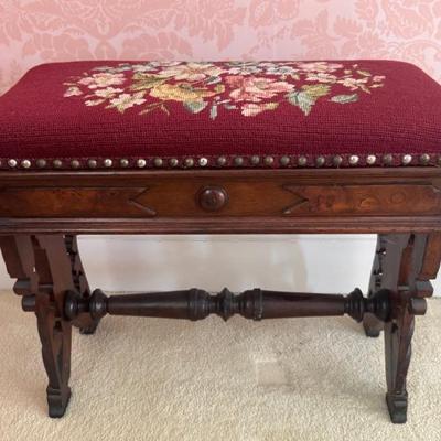 Antique Needlepoint Stool Signed Bancroft And Boyden Boston, MA With Original Purchase Receipt $365!!!