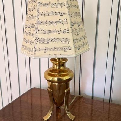 Vintage Brass Table Lamp With Sheet Music Shade