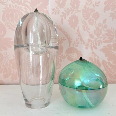 Pair Of Art Glass Oil Lamps 