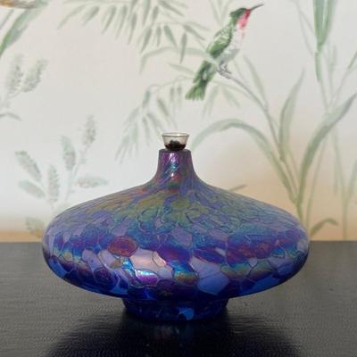 Signed Art Glass Oil Lamp