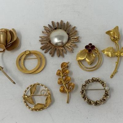 Vintage Gold Tone Brooch Collection Incl. Signed Giovanni & Gold Fill ~A~
