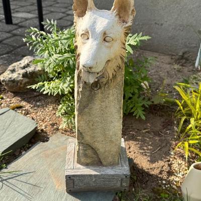 Stone Carved Statue Of A German Shepard