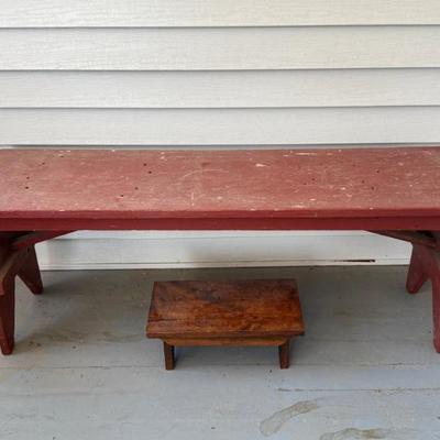 Vintage Bench With Red Paint And Primitive Cricket Bench 