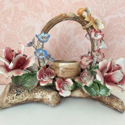 Vintage Capodimonte Handled Planter 