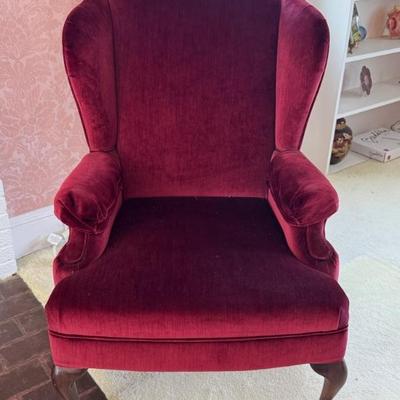 Vintage Upholstered Wing Back Chair With Newer Lux Upholstery - Very Good Condition