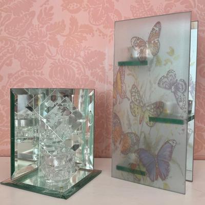 Pair Of Mirrored Glass Candle Holders 