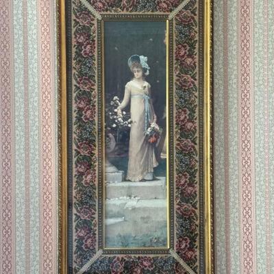 Framed Marcus Stone Print In Needlepoint Frame 