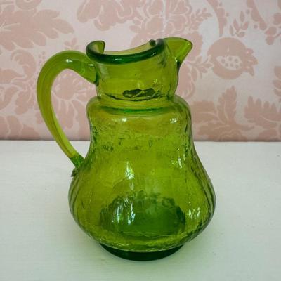 Green Crackle Glass Creamer 4"