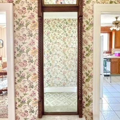 Victorian Antique Carved Hall Pier Mirror With Marble 