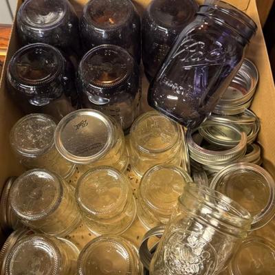 Large Lot Of Purple & Clear Canning Jars