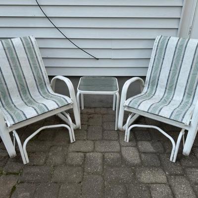 Metal Patio Glider Chairs And Small Side Table