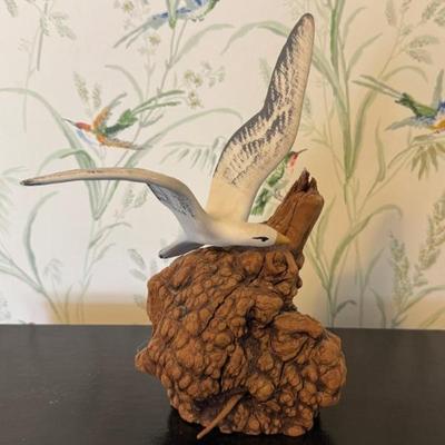 Vintage Seagull On Driftwood Sculpture