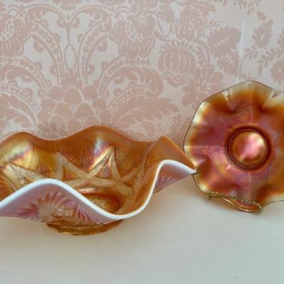 Pair Of Marigold Glass Ruffle Bowls 