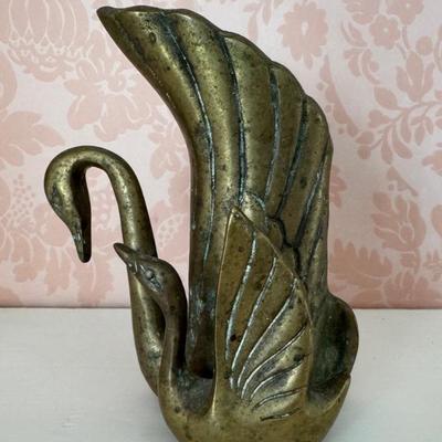 Vintage Brass Swan Vase 