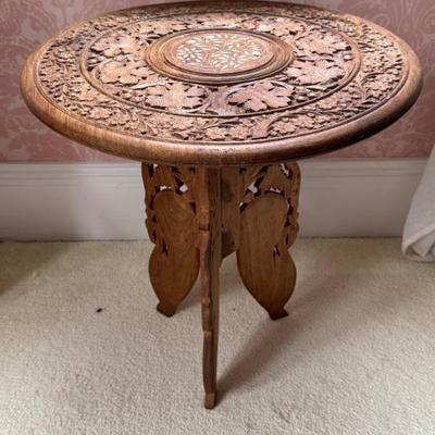 Burmese Hand Carved Folding Wooden Side Table