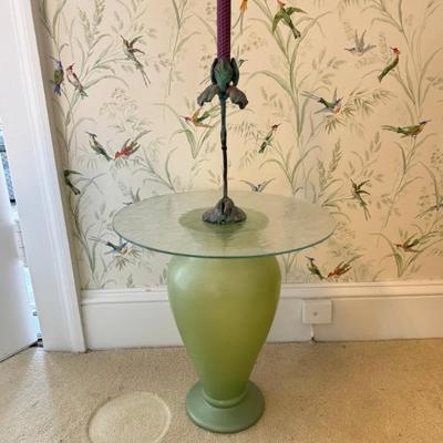 Green Glass Pedestal Side Table