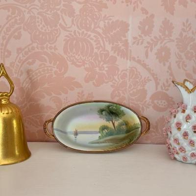 Noritake Morimura Hand Painted Nippon 2 Handed Oval Bowl, Pickard Gold Bell And More