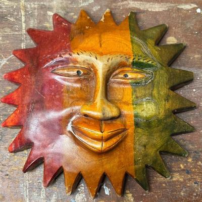 Hand Carved Jamaican Smiling Sun Plaque