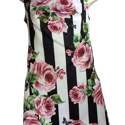 Dolce & Gabbana Sleeveless Floral Striped Mini Dress Size L – Made in Italy