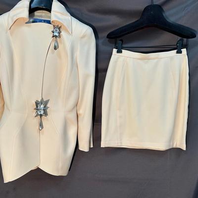 Vintage Thierry Mugler Paris Skirt Suit – Iconic Star Brooches – Made in France – Size 38