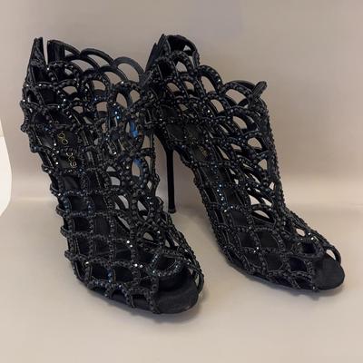 Sergio Rossi Shoes Crystal Leather Gladiator High Heels Ankle Boots