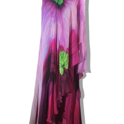 Roberto Cavalli One Shoulder Floral Print Gown – Pink Purple Green – Size Small