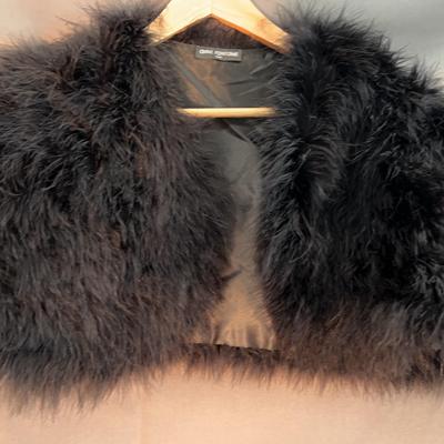 Anne Fontaine “Fabiana” Black Marabou Feather Bolero-Style Cape Elegant Parisian Couture