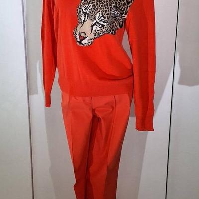 Escada Red Leopard Sweater & Pants Set - Size 8