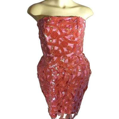 Strapless Pink Beaded Mini Dress with Matching Jacket – No Size Tag