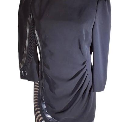 Vintage FE ZANDI Haute Couture Black Mini Dress with Sheer Cutout Trim