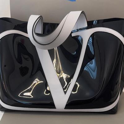 Valentino Garavani Handbag Tote Bag V Logo Color Polymer Beach Black White
