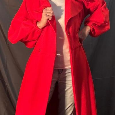 Stunning Vintage-Inspired Red Double-Breasted Coat – Size Sma