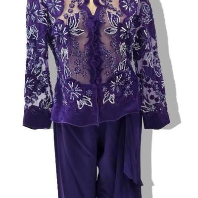 Fe Zandi Beverly Hills Purple Beaded Pant Suit – Size 6 