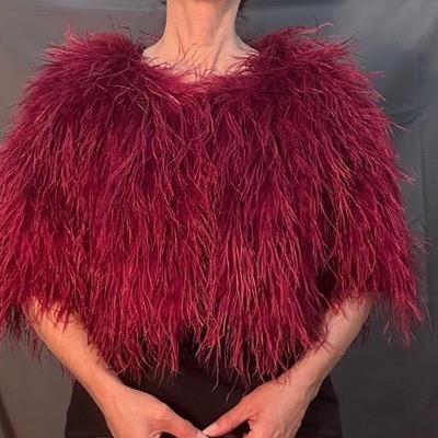 Vibrant Deep Red Feathered Cape Jacket