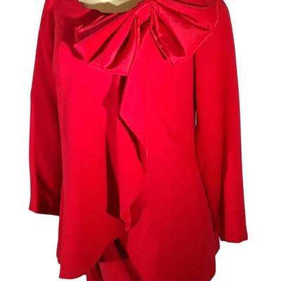 Red Sleeveless Dress with Matching Long Sleeve Jacket and Bow Accent – Approx. Size 8