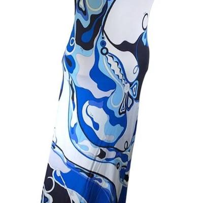 Emilio Pucci Italy Blue Print Maxi Dress Sleeveless XS-S

