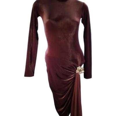 Vintage Marc Bouwer for Fred Hayman Brown Ruched Velvet Dress | Size 6 | Made in USA