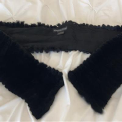 Adrienne Landau Black Genuine Rabbit Fur & Silk Scarf