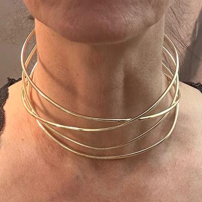 Elegant Multi-Band Gold Tone Choker Necklace
