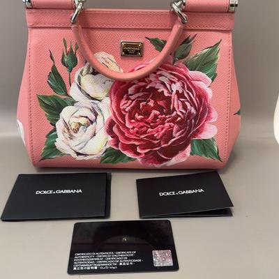 Dolce and Gabbana Pink Medium Peonies Miss Sicily Bag