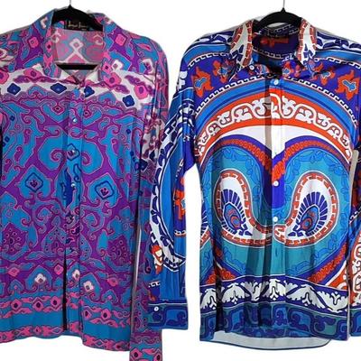 Two Jacques Fénard Paris Colorful Paisley Print Shirts – Made in France – Approx. Size Medium