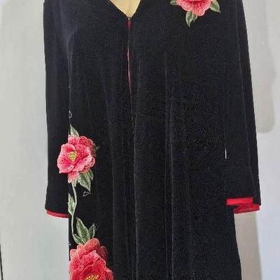 Black Velvet Floral Embroidered Coat – Asian Label, L/XL