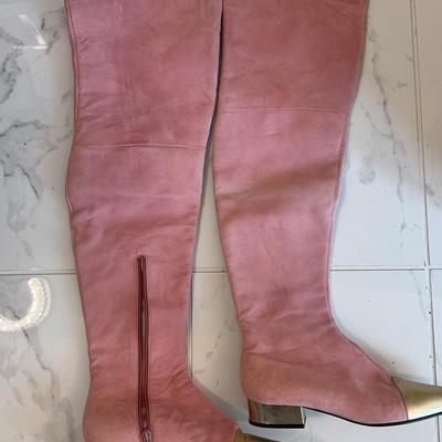 GIANNI VERSACE Vintage Over Knee Suede Boots Pink Gold OTK , Size 37