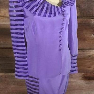 Vintage FEZANDI Haute Couture Purple Skirt Suit Set – Size Small
