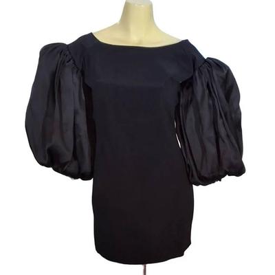 CUSTOM Black Mini Dress with Large Puff Sleeves – Boat Neck – Vintage Style
